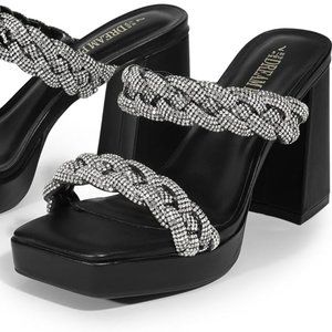 Open square toe block platform heels